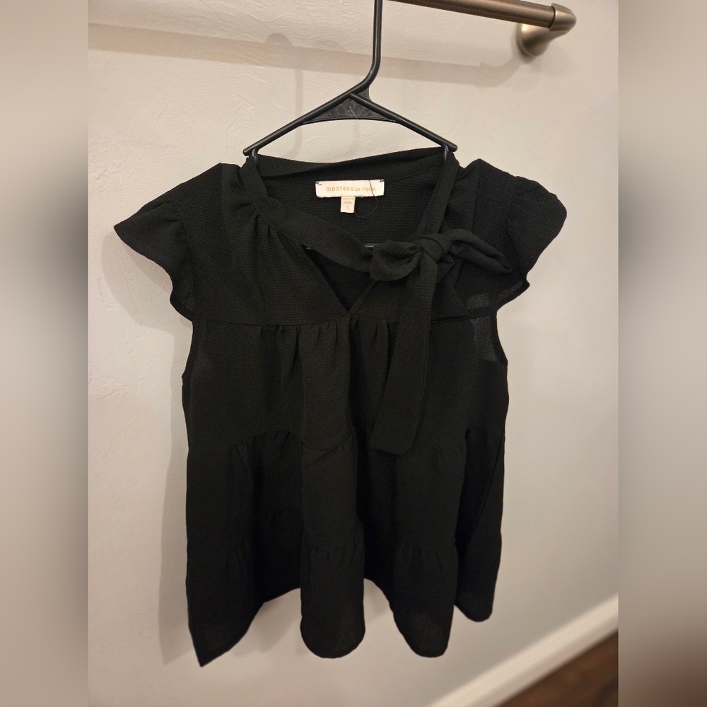 Monteau Black Blouse with Bow Detail